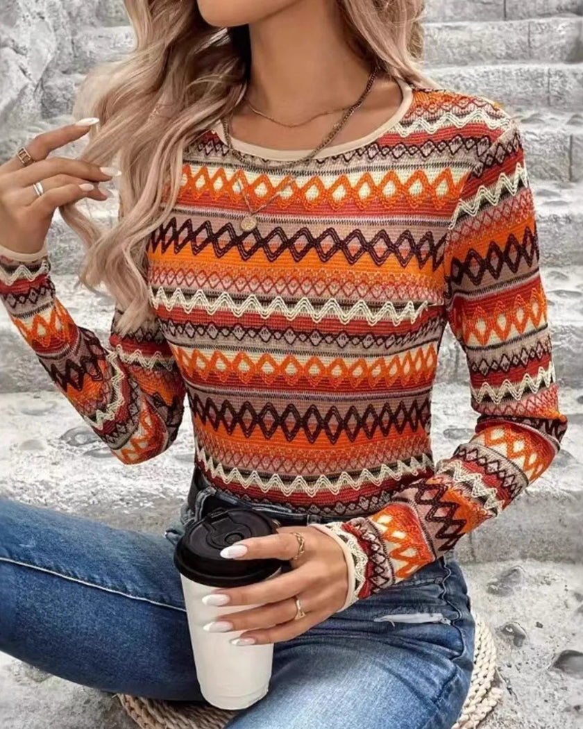 Side angle view of Athlesi PatternPulse Long Sleeve Top fitted silhouette