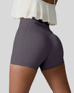 Back left view of charcoal seamless high-waist short with rear pocket