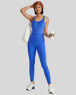 Athlesi PowerFlow open-back active jumpsuit in blue, front view