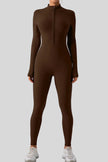 Athlesi PowerSculpt long sleeve active jumpsuit in chocolate, front view