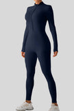 Front angle view of Athlesi PowerSculpt active jumpsuit in dark blue