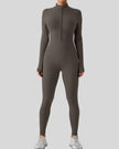 Athlesi PowerSculpt long sleeve active jumpsuit in dark gray, front view