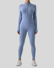 Athlesi PowerSculpt long sleeve active jumpsuit in light blue, front view