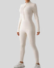 Front angle view of Athlesi PowerSculpt active jumpsuit in white