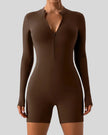 Athlesi PowerSculpt long sleeve romper in chocolate, front view