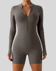 Athlesi PowerSculpt long sleeve romper in dark gray, front view