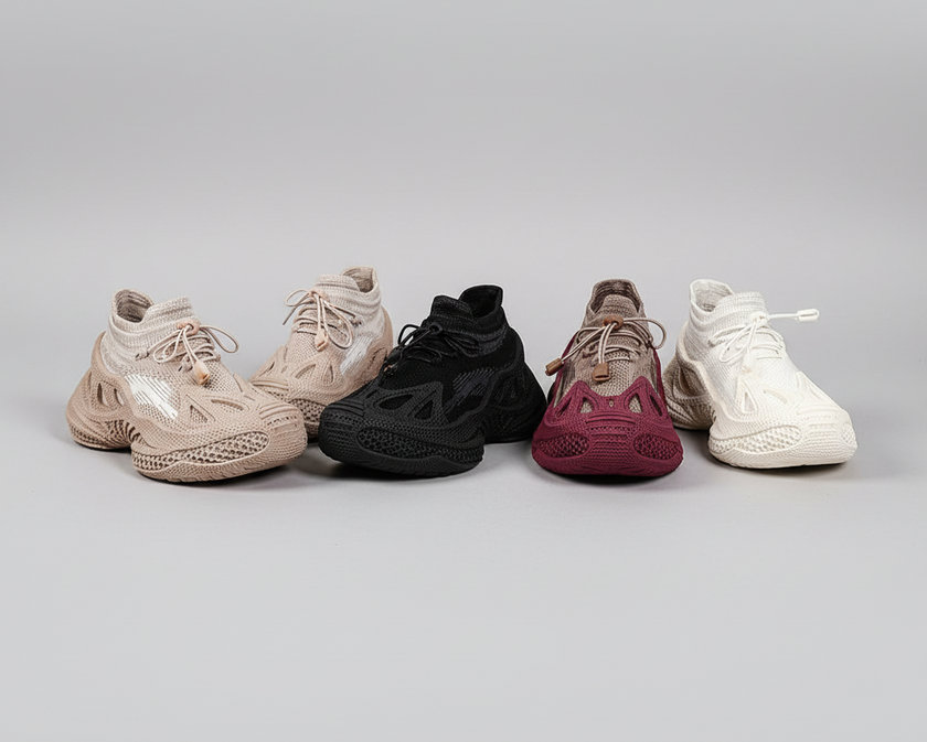 Puleseform Mesh Sneakers in various colors on a light gray background