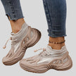 Khaki mesh runner sneakers side view showing sculpted sole and breathable upper design
