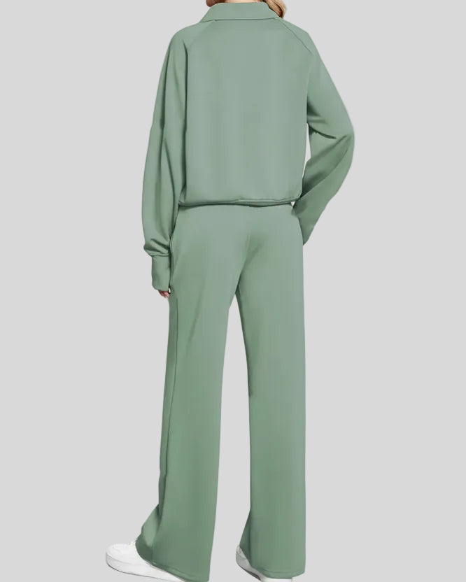 Back view of Athlesi PureMotion Half-Zip Lounge Set in green