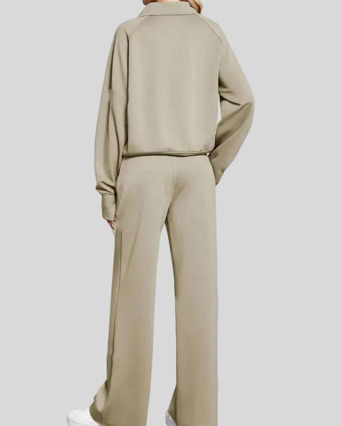Back view of Athlesi PureMotion Half-Zip Lounge Set in khaki