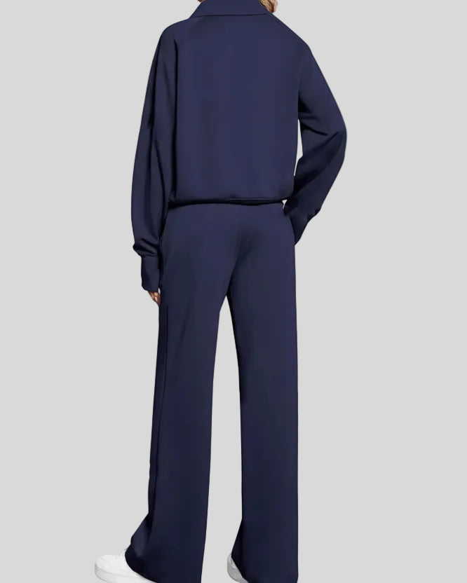 Back view of Athlesi PureMotion Half-Zip Lounge Set in navy blue