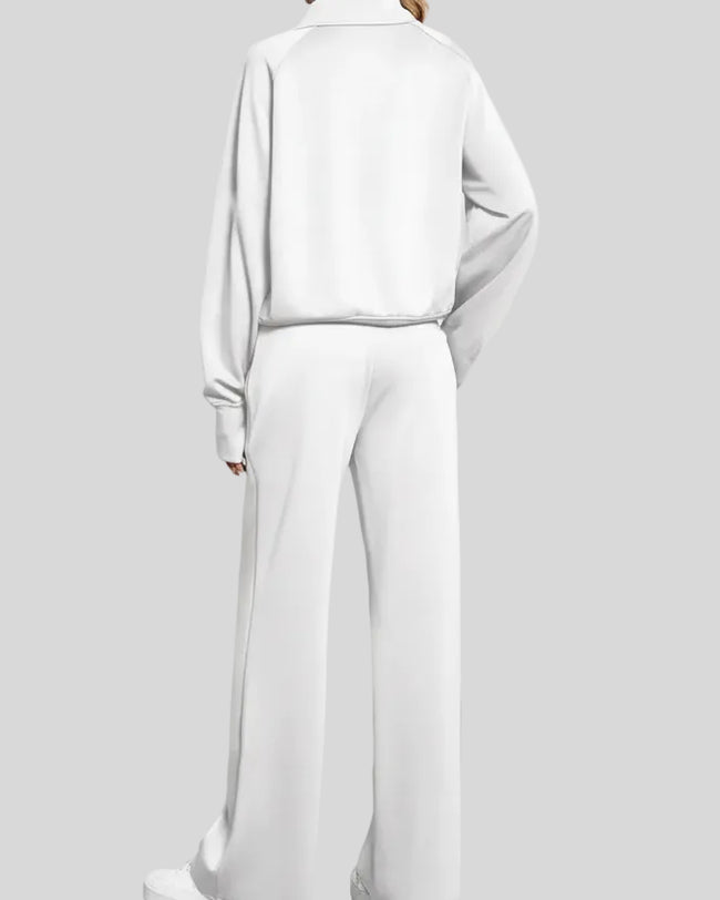 Back view of Athlesi PureMotion Half-Zip Lounge Set in white