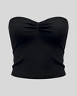 Athlesi QuietForm Ruched Tube Top in Black, front view with strapless neckline and center ruching