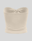 Athlesi QuietForm Ruched Tube Top in Pale Khaki, back view showing the clean strapless silhouette