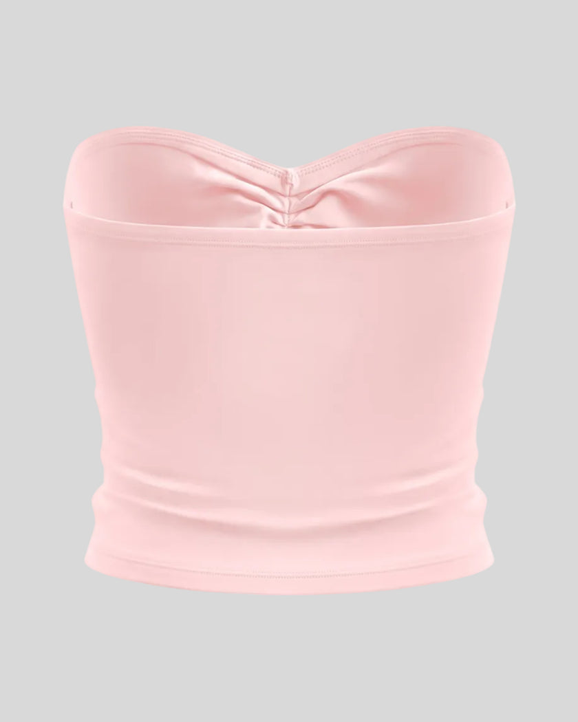 Athlesi QuietForm Ruched Tube Top in Pink, back view showing the clean strapless silhouette