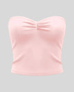 Athlesi QuietForm Ruched Tube Top in Pink, front view with strapless neckline and center ruching