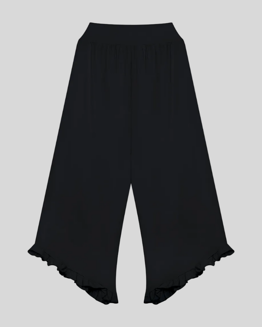 Athlesi QuietForm Wide Leg Pants in Black, back view showing the wide waistband and relaxed wide-leg silhouette