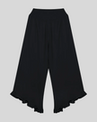 Athlesi QuietForm Wide Leg Pants in Black, front view with high-rise waistband, flowing wide legs, and ruffle hem