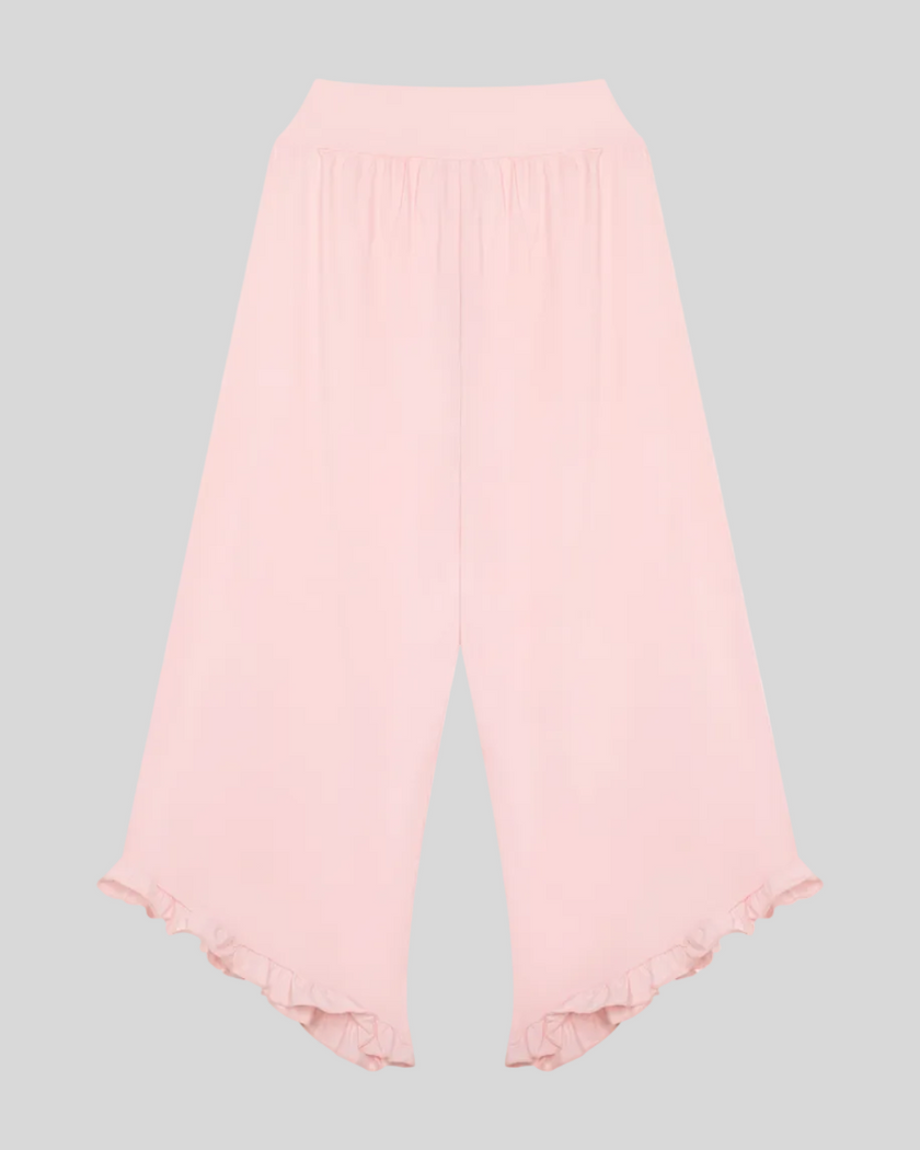 Athlesi QuietForm Wide Leg Pants in Pink, back view showing the wide waistband and relaxed wide-leg silhouette