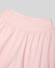 Front close-up of Athlesi QuietForm Wide Leg Pants in Pink showing the wide high-rise waistband and softly gathered fabric