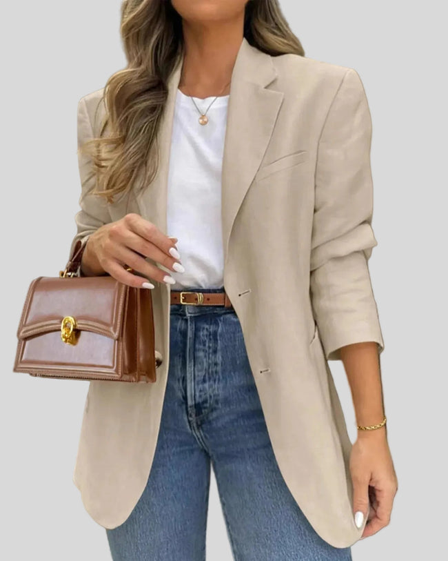 Athlesi RefineForm blazer khaki semi open front showing buttoned detail and relaxed structured fit