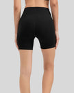 Ribbed wide-waist active shorts in black, back view