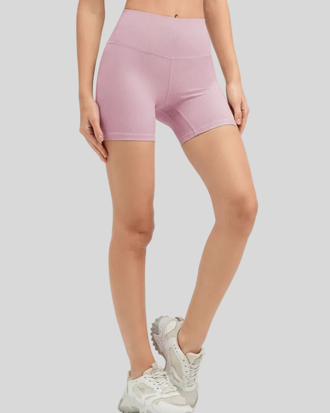Ribbed wide-waist active shorts in lilac, front view