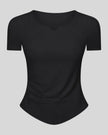 Ribnotch short sleeve active top in black, angled front view