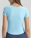 Ribnotch short sleeve active top in pastel blue, back view