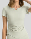 Ribnotch short sleeve active top in white, front view