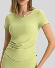 Ribnotch short sleeve active top in yellow green, front view