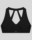 Sculpt Halter Sports Bra in black with open-back strap design back view