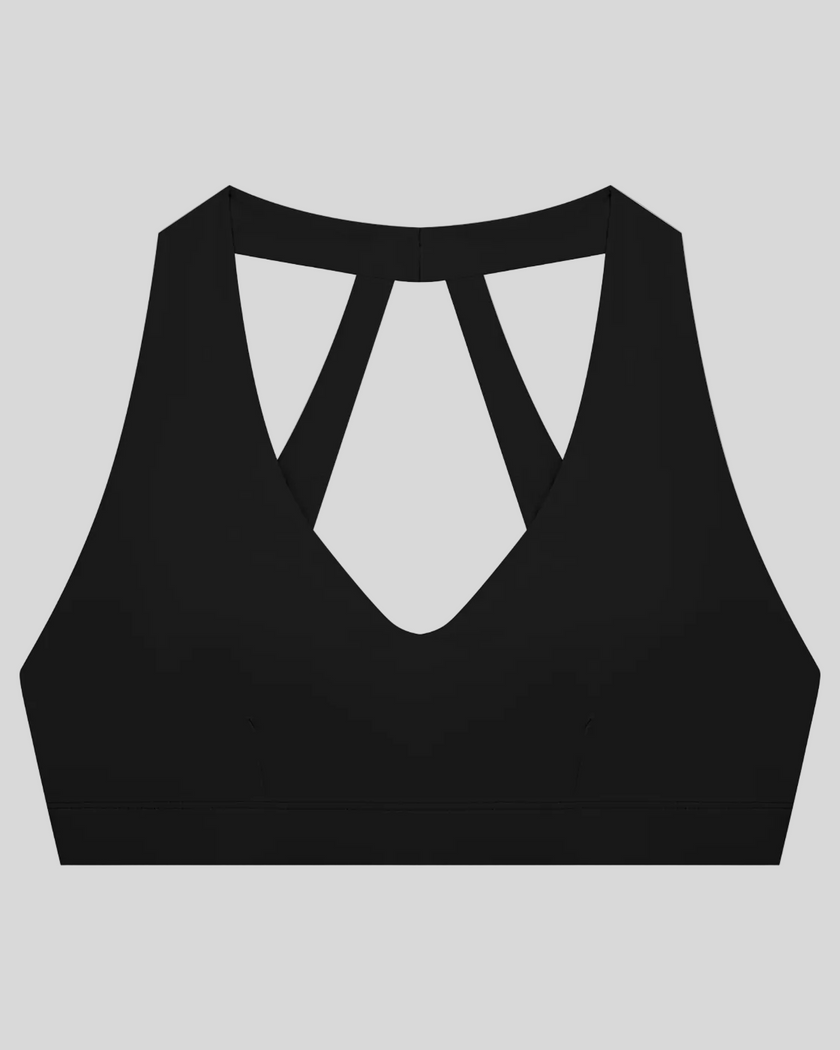 Sculpt Halter Sports Bra in black with V-neckline front view
