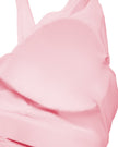 Closeup of chest padding construction on Sculpt Halter Sports Bra in pink