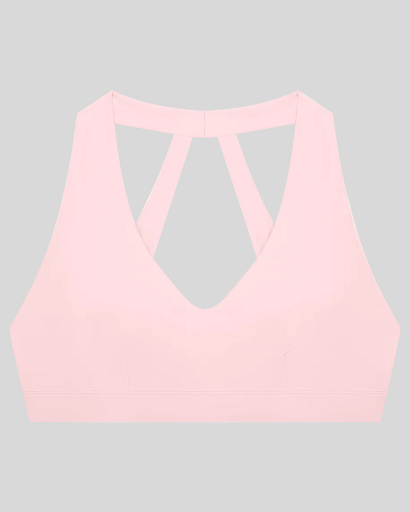 Sculpt Halter Sports Bra in pink with V-neckline front view