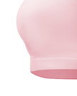 Closeup of wide underbust band on Sculpt Halter Sports Bra in pink