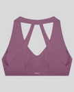 Sculpt Halter Sports Bra in plum purple with open-back strap design back view