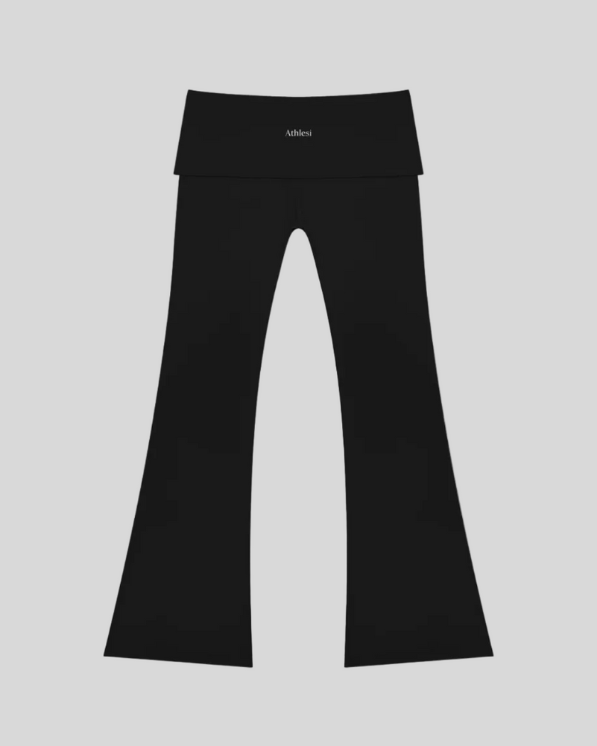 Sculpt Yoga Pants in black with flared-leg silhouette back view