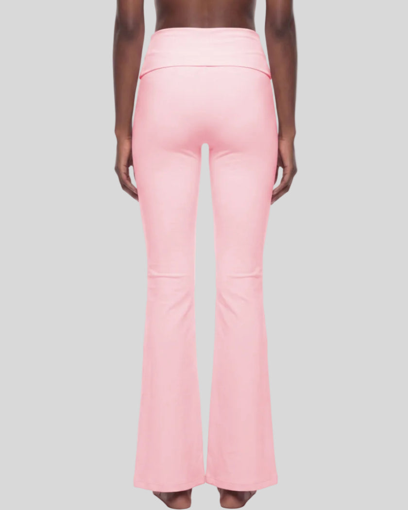Lower body back view of woman wearing Sculpt Yoga Pants in pink