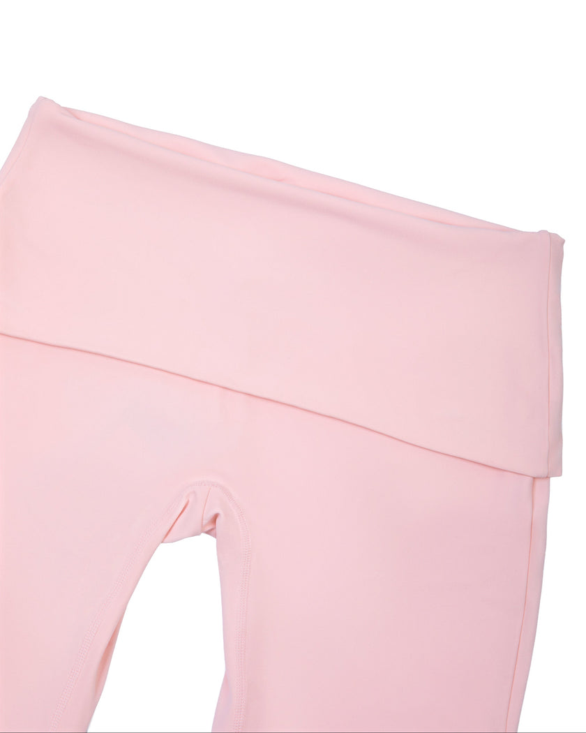 Closeup of high-rise fold-over waistband on Sculpt Yoga Pants in pink