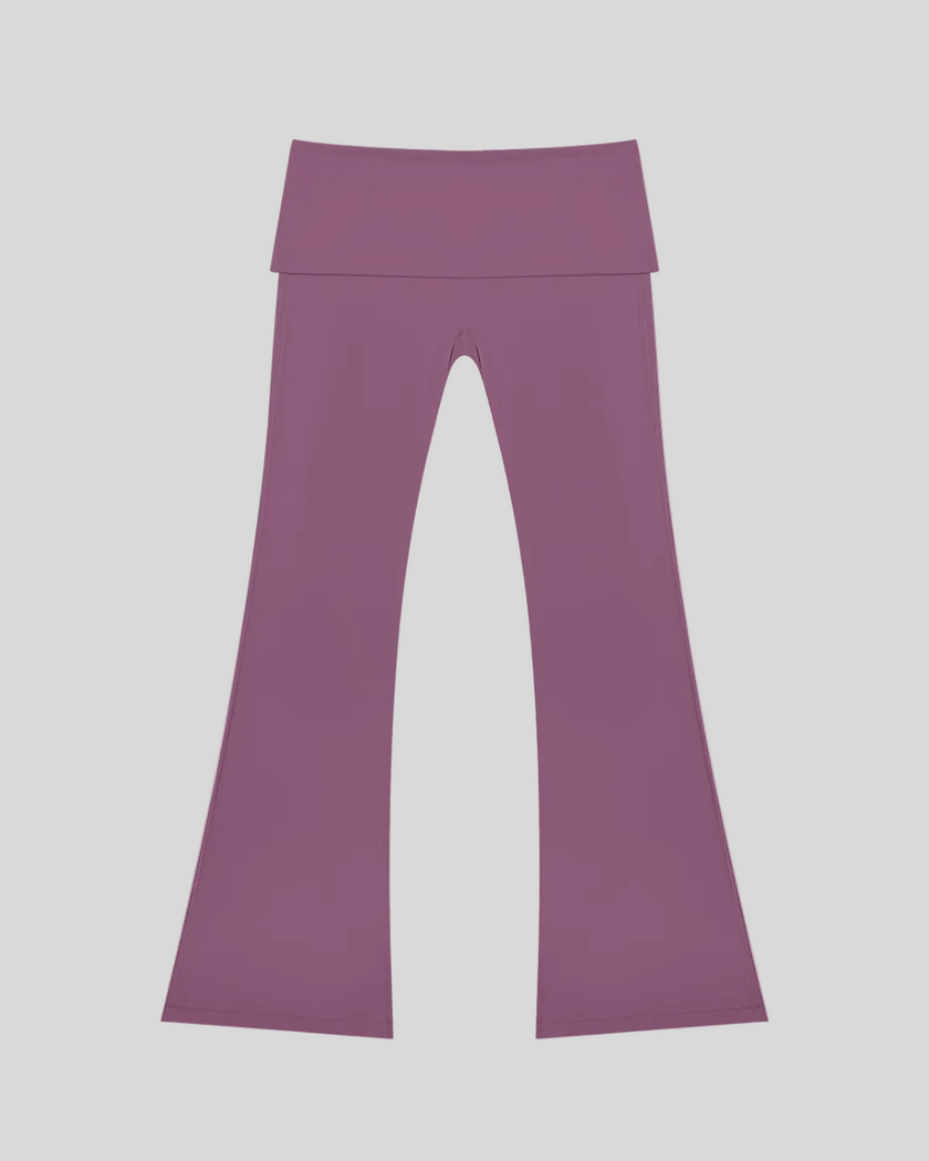 Sculpt Yoga Pants in plum purple with high-rise fold-over waistband front view