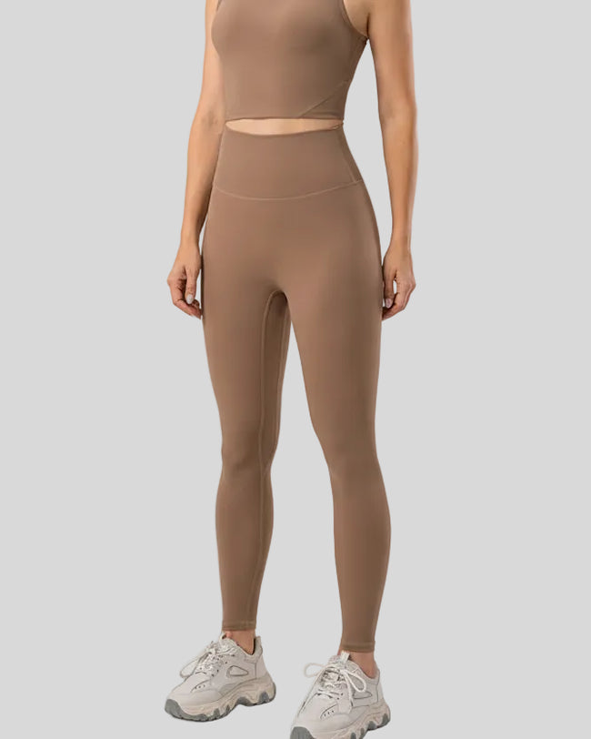 Front Side view of SculptLine High-Waist Legging in Camel showing smooth fit