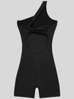 Flatlay back view highlighting open back design of Athlesi SculptLine active romper in black