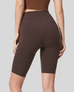 Back view of dark brown Athlesi biker short with wide seamless 