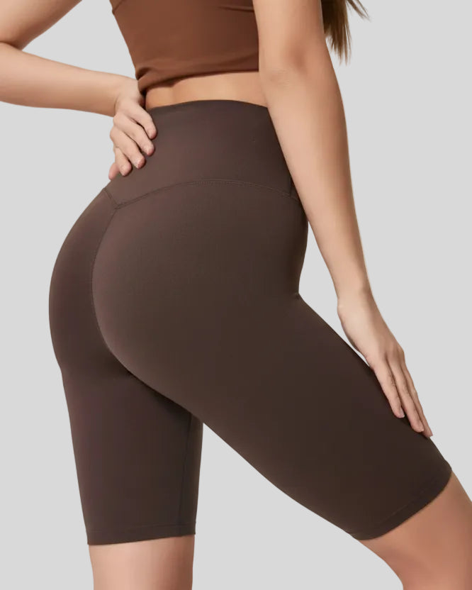 Right side view of dark brown highlighting clean seams and stretch