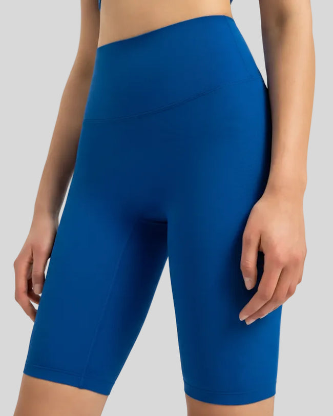 Close-up of seamless waistband and ultra-soft fabric texture in royal blue