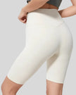 Back view of white Athlesi biker short with wide seamless waistband