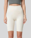 Front view of Athlesi SmoothForm Seamless Biker Short in white with wide waistband
