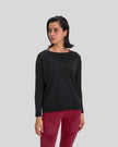 Athlesi SoftFlow relaxed fit long sleeve top in black, angled front view