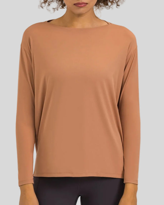 Athlesi SoftFlow relaxed long sleeve active top in sherbet, front view